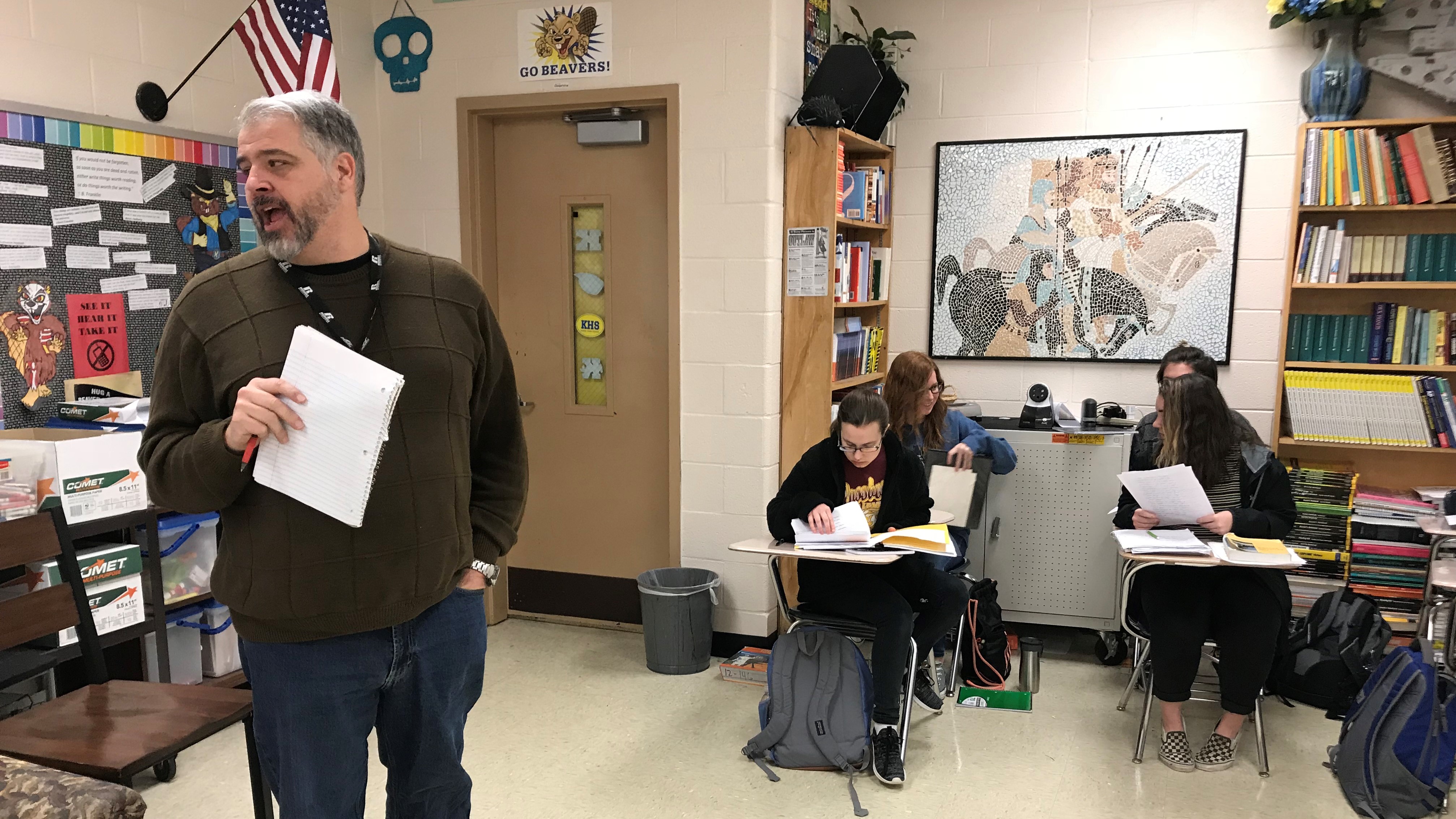 Karns High School teacher John Cionfolo leads a discussion during an AP English Language and Composition class. 
